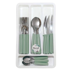 Imagen de Juego Cubiertos x24 Piezas + Cubiertero Plástico Fusion Varios Colores Carol