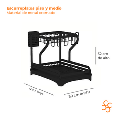 Escurreplatos Piso Y Medio Metal Negro Crystal Rock - comprar online