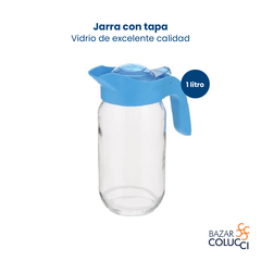 Jarra vidrio con tapa celeste 1 litro Herevin - comprar online