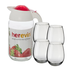 Set Jarra Tapa Roja Jugo + Set de Vasos