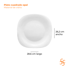 Plato cuadrado vidrio opalino blanco Carol x12 - comprar online