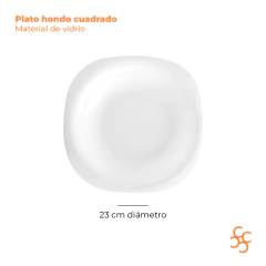 Plato Vidrio Opal Hondo Cuadrado 23 cm Carol Set x6 en internet