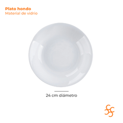 Plato Vidrio Opal Hondo 24 cm Carol Set x6 - comprar online