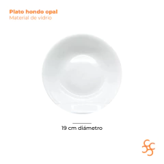 Plato hondo 19 cm vidrio opalino blanco Carol x12 - comprar online