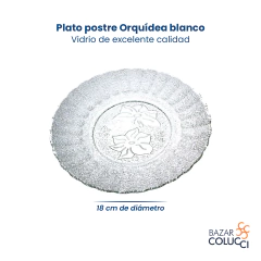 Plato postre Orquídea blanco vidrio Durax x6 - comprar online