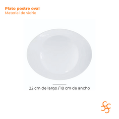 Plato Vidrio Opal Postre Ovalado 18x22 cm Carol Set x6 - comprar online