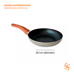 Sartén Antiadherente Cerámica Gris Mango Madera 28 cm Carol - Bazar Colucci