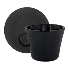 Set Taza Café + Plato Vidrio Negro Mate Línea Tango Durax x6 x12