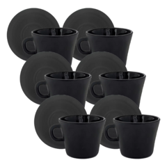 Set Taza Café + Plato Vidrio Negro Mate Línea Tango Durax x6 x12 - Bazar Colucci