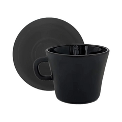 Copón Negro Vidrio + Taza Negra Café Con Plato Vidrio Set x18 - comprar online