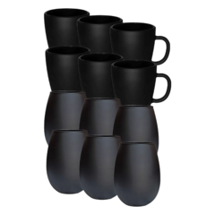 Copón Negro Vidrio + Taza Armonía Negra Vidrio Set x12
