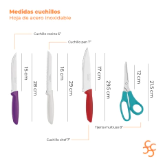 Juego Set 7 Cuchillos + tijera Tramontina Blister Cocina Chef - Bazar Colucci
