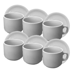 Taza Té Con Plato Porcelana Blanca Línea 450 Tsuji X6