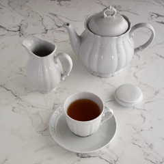 Taza Té Con Plato Vanna Porcelana Blanca Verbano X6 - Bazar Colucci