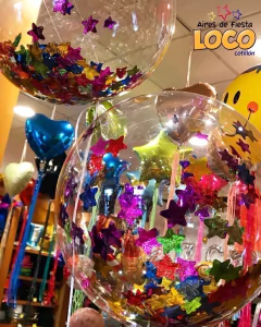 Globo burbuja con confetti estrella metalizado