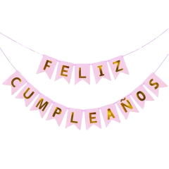 Banderin feliz cumpleaños Rosa pastel