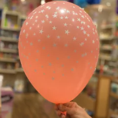 Globos rosas estrellitas blancas x5
