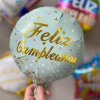 Globo feliz cumpleaños verde agua y oro 9'