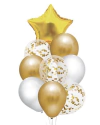 Bouquet x9 globos estrella dorada y blanco