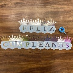 Cartel Feliz Cumpleaños corona celeste