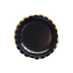 Plato negro borde onditas dorado x8