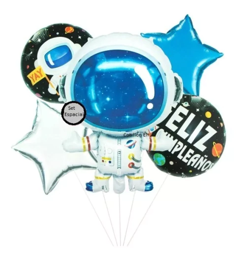 Set De Globos Espacial Austronauta Metalizados Estrellas