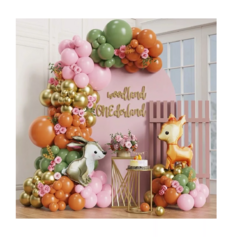 Set Arco Globos Bosque Bambi Conejo Rosa Verde Woodland