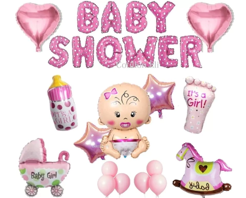 Combo Baby Shower Rosa Celeste Nena Nene Globos Cotillon