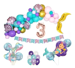 Set Deco Globos Sirenita Arco Cola Sirena Banderin Mar