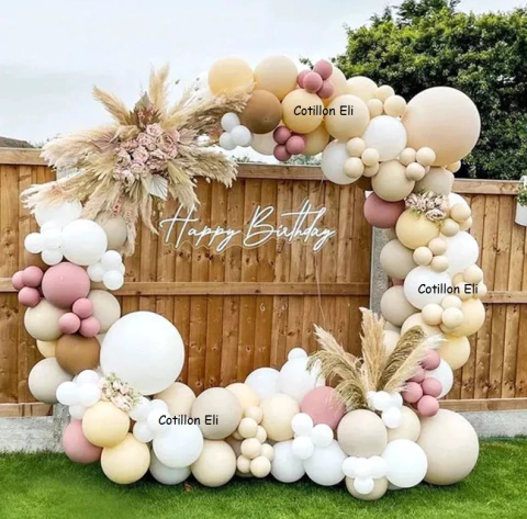 Combo Arco Globos Nude Rosa Blanco Boho Chic Vintage