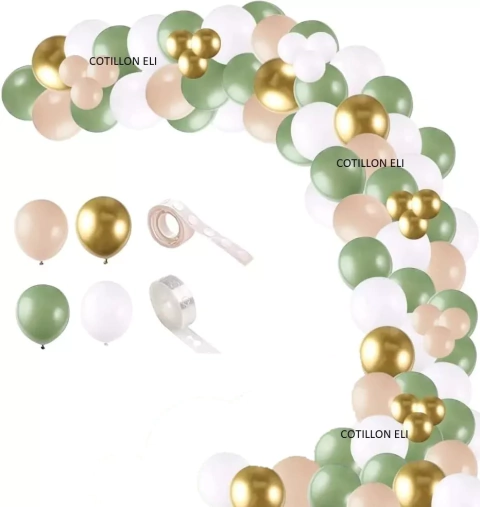 Combo Globos Verde Oliva Selva Boque Safari Blanco