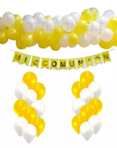 Combo Deco Arco Globos Comunion Amarillo Blanco Dorado