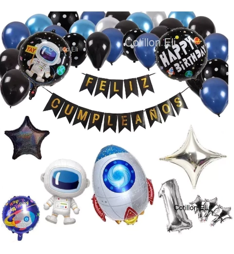 Globos Cumple Espacial Astronauta Cohete Estrellas Numero