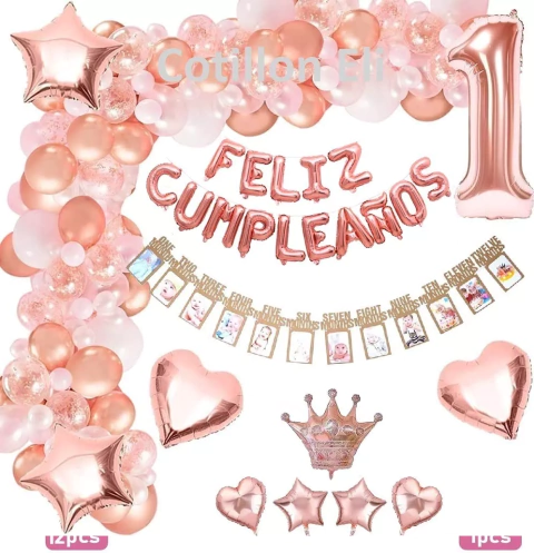 Arco Globos 1er Añito 1 Año Corona Banner Fotos 12 Meses