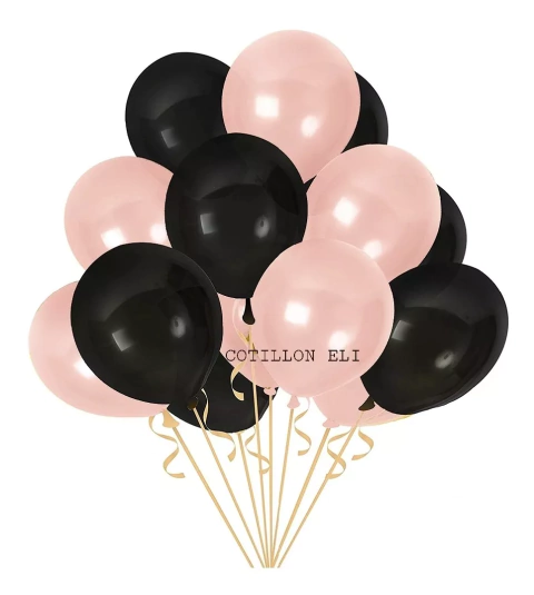 Set 15 Globos Latex Rosa Y Negro Decoracion