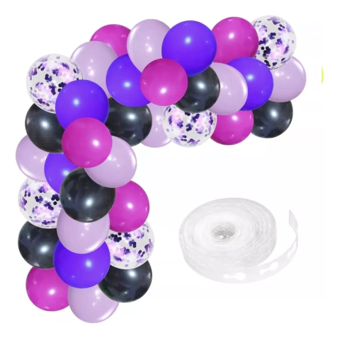 Arco De Globos Confeti Chico - Fucsia Violeta Lila Negro