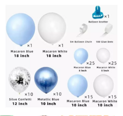 Arco Organico Globos Azul Celeste Blanco Confetti Numero 15 - comprar online