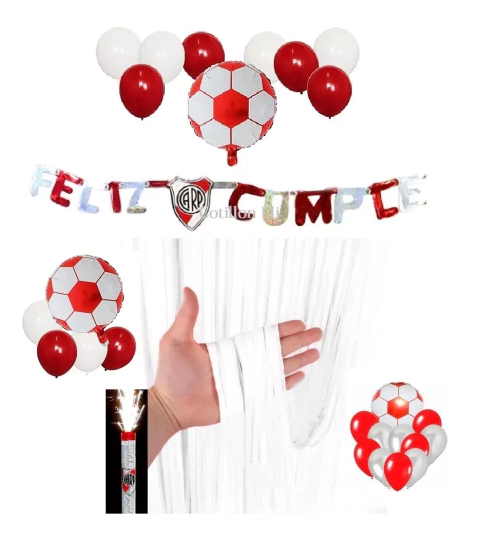 Combo Deco Cumple River Globos Banderin Cortina Pelota