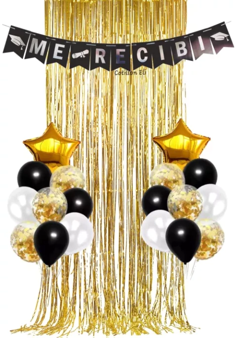 Cotillon Recibida Egreso Me Recibi Globos Cortina Dorado