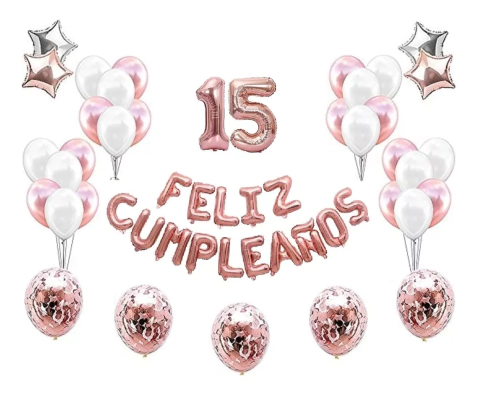 Combo Feliz Cumple Globos Numeros 1 Metro Confeti Estrellas