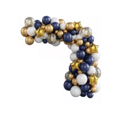 Set Arco Organico Globos Azul Dorado Estrellas Deco Boca