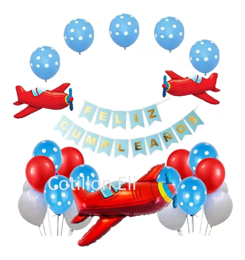 Globos Metalizados Avion Grande Banderin Cumple Vehiculos