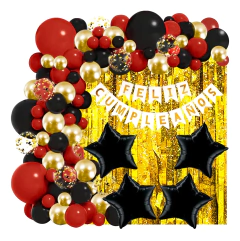 Combo Cumpleaños Cortina Banderin Globos Confetti Estrellas - Cotillon Eli