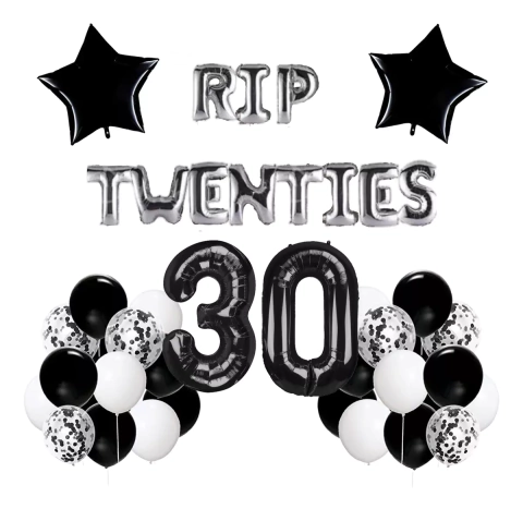 Combo Globos Rip Twenties Cumpleaños Numero 30 Rip Negro 3