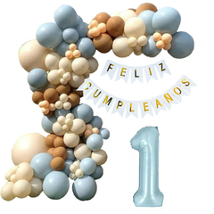 Arco Globos Celeste Marron Beige Natural Baby con Numero