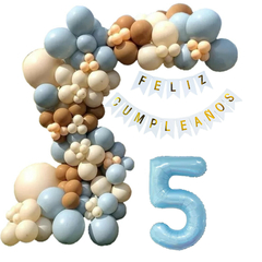 Arco Globos Celeste Marron Beige Natural Baby con Numero - tienda online