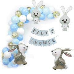 Globos Cumple Conejitos Bosque Conejo Celeste Baby Shower
