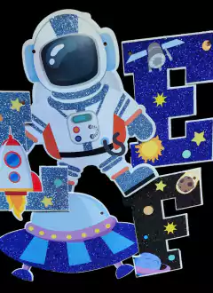 BANDERIN FELIZ CUMPLEAÑOS ESPACIAL CALIDAD PREMIUM CON DETALLES DE GLITTER - comprar online