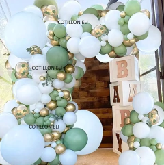 Combo Globos Verde Oliva Selva Boque Safari Blanco