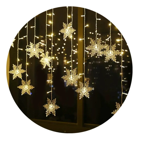 Cortina Guirnalda Copos De Nieve Luminosa Led Navidad Calida